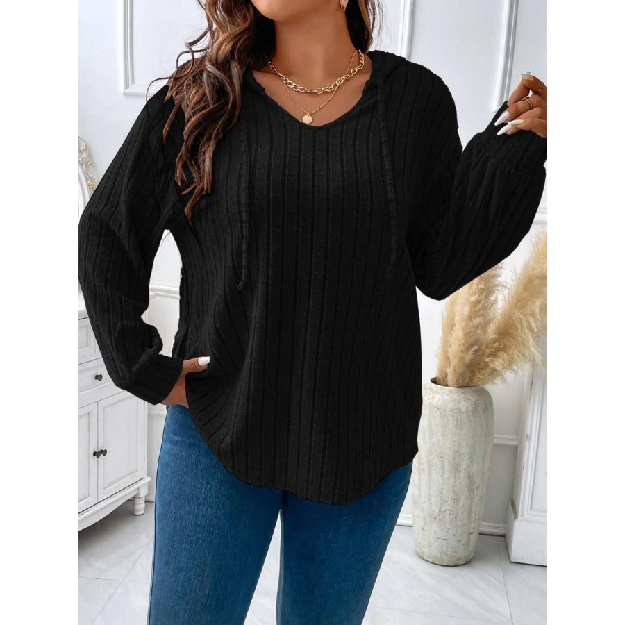 Plus Size Drawstring Dropped Shoulder Hooded T-Shirt Black / 1XL Apparel and Accessories
