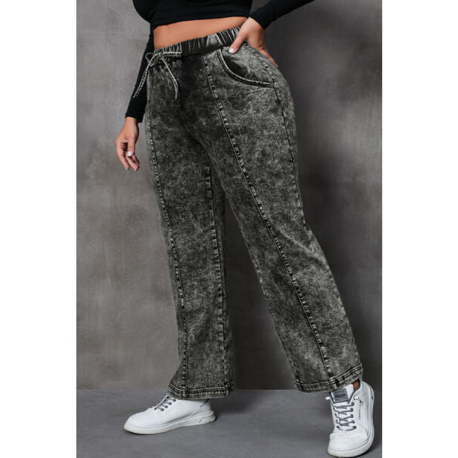 Plus Size Drawstring Pocketed Straight Jeans Clothing