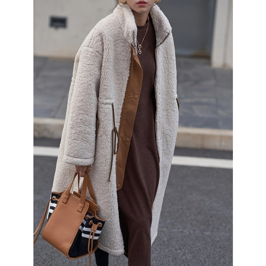 Plus Size Drawstring Zip Up Turtleneck Sherpa Coat Apparel and Accessories