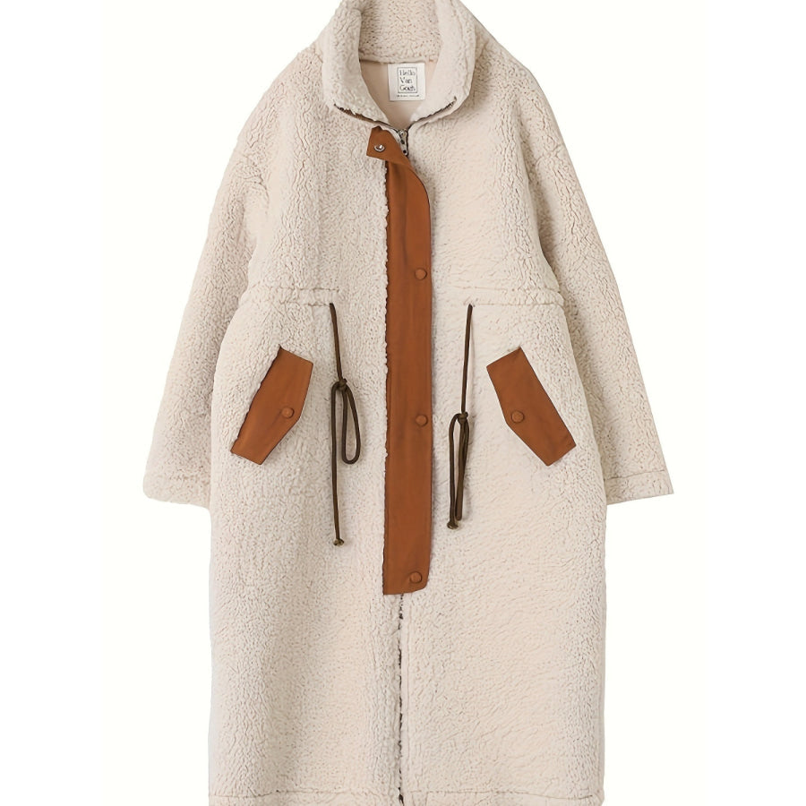 Plus Size Drawstring Zip Up Turtleneck Sherpa Coat Apparel and Accessories