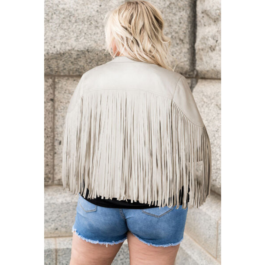 Plus Size Fringe Open Front Jacket Apparel and Accessories