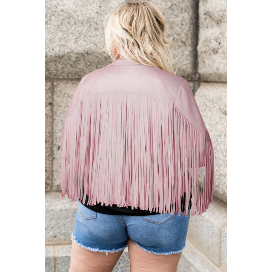 Plus Size Fringe Open Front Jacket Apparel and Accessories