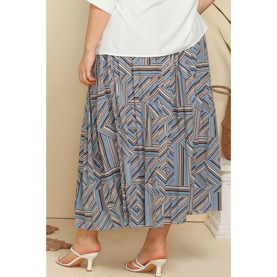 Plus Size Geometric Pleated Skirt French Blue / XL
