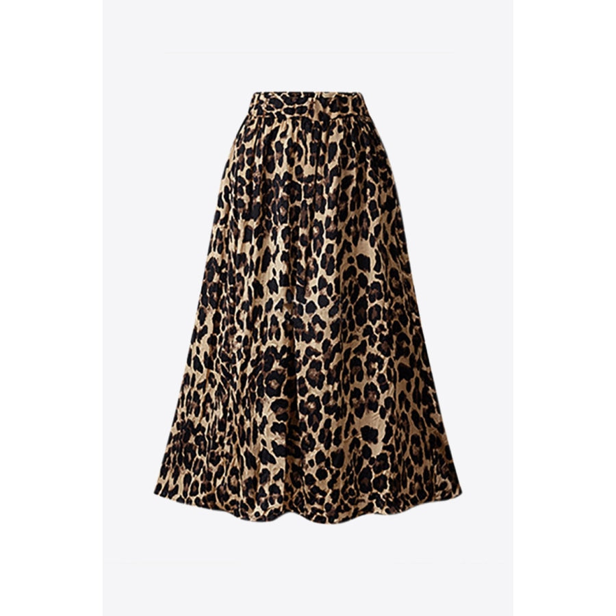 Plus Size Leopard Print Midi Skirt Leopard / L