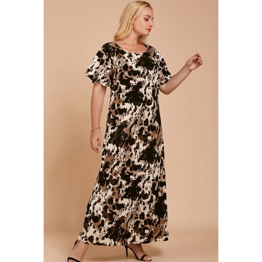 Plus Size Printed Flutter Sleeve Maxi Dress