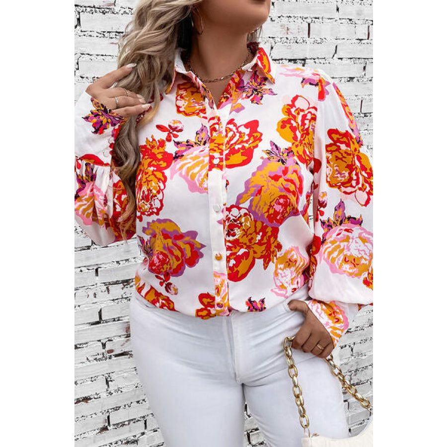 Plus Size Printed Long Sleeve Shirt Apparel and Accessories