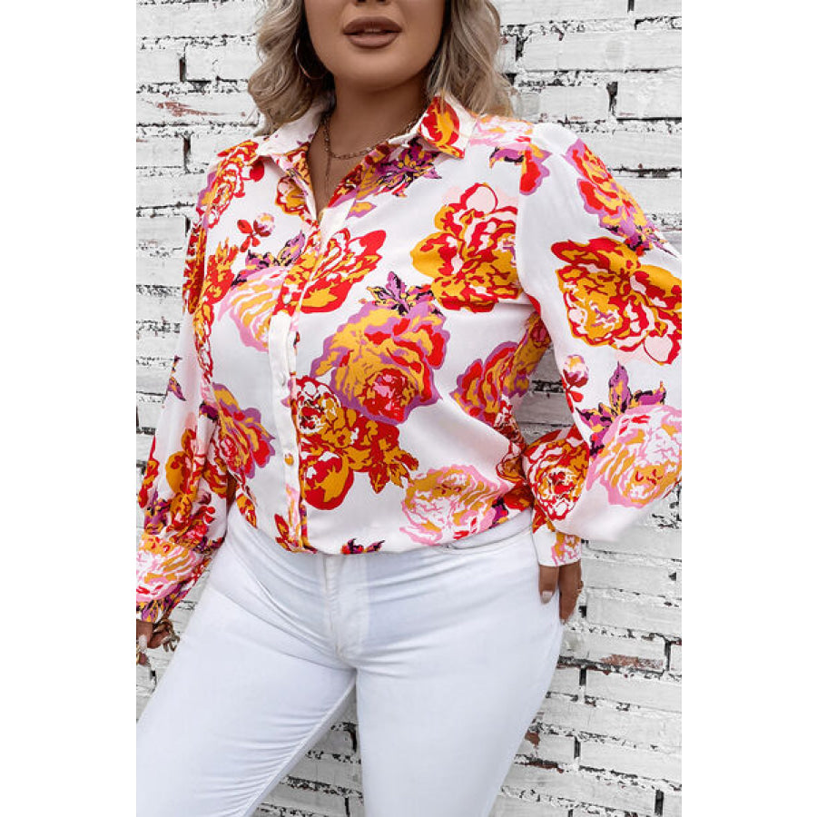 Plus Size Printed Long Sleeve Shirt Apparel and Accessories