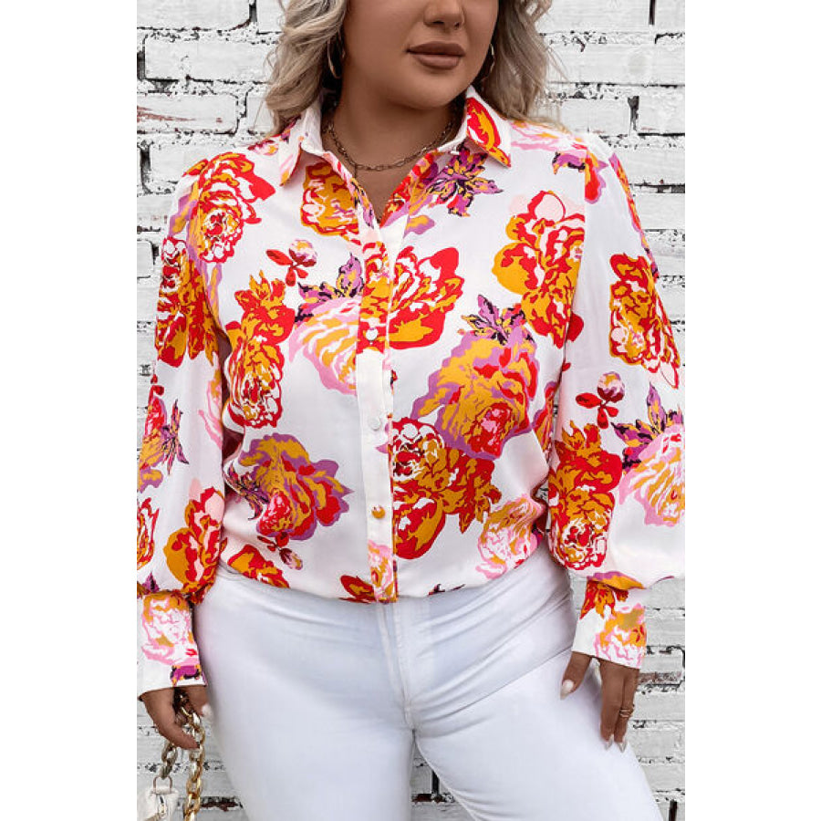 Plus Size Printed Long Sleeve Shirt Apparel and Accessories