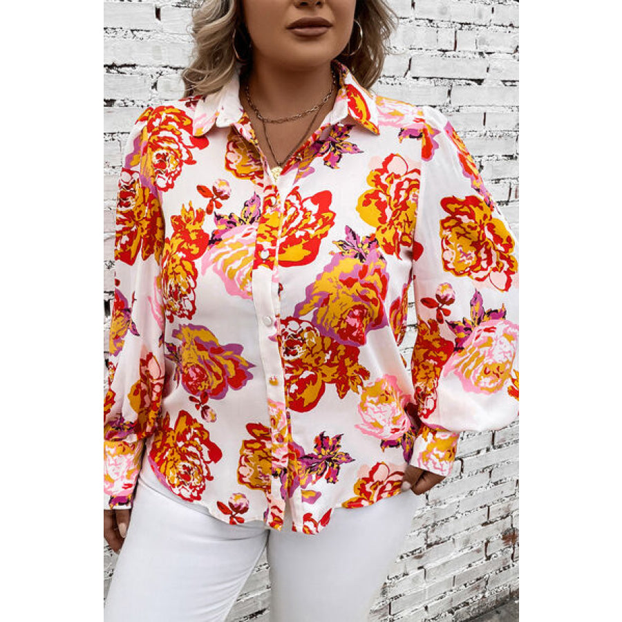 Plus Size Printed Long Sleeve Shirt Apparel and Accessories