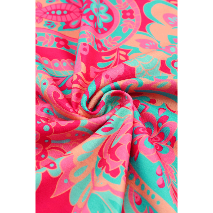Plus Size Printed Notched Long Sleeve Blouse Apparel and Accessories