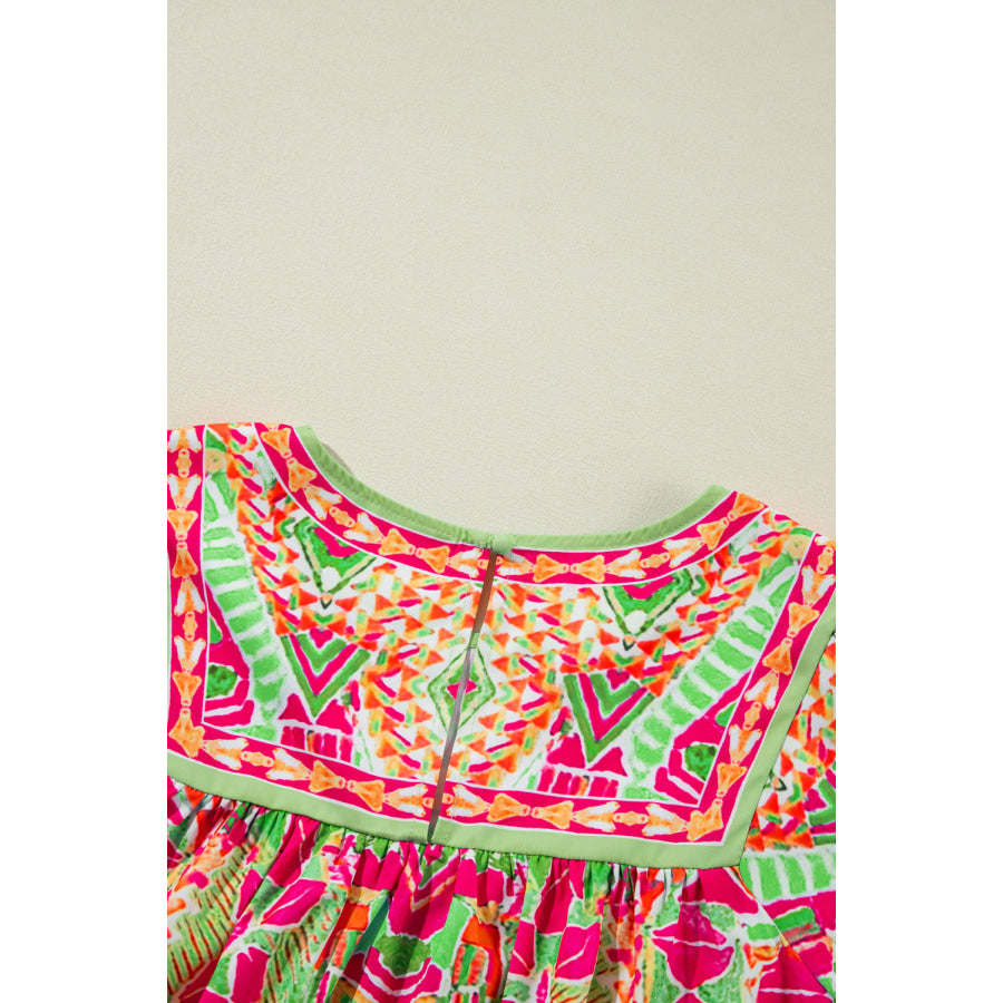 Plus Size Printed Round Neck Half Sleeve Blouse Apparel and Accessories