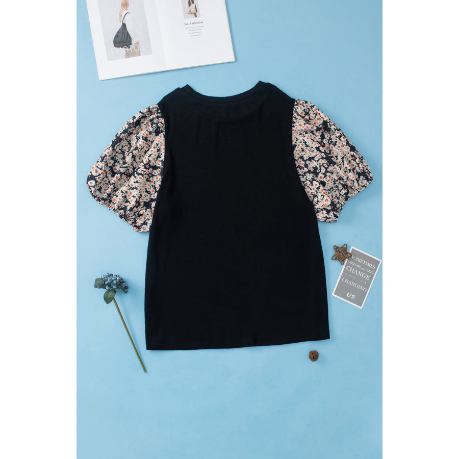 Plus Size Printed Short Sleeve Blouse Black / 1X Apparel and Accessories