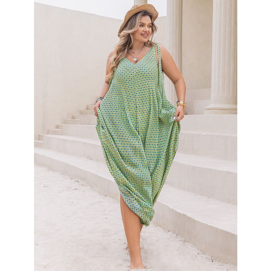 Plus Size Printed V-Neck Wide Leg Jumpsuit Apparel and Accessories