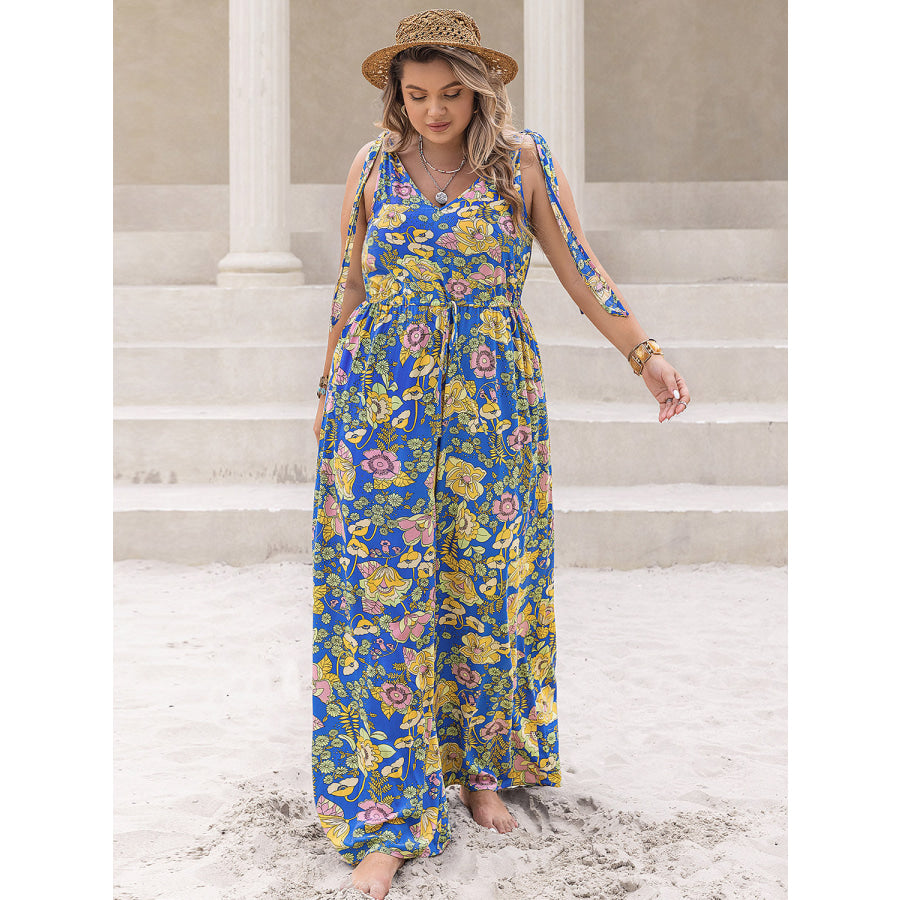 Plus Size Printed V-Neck Wide Leg Jumpsuit Apparel and Accessories