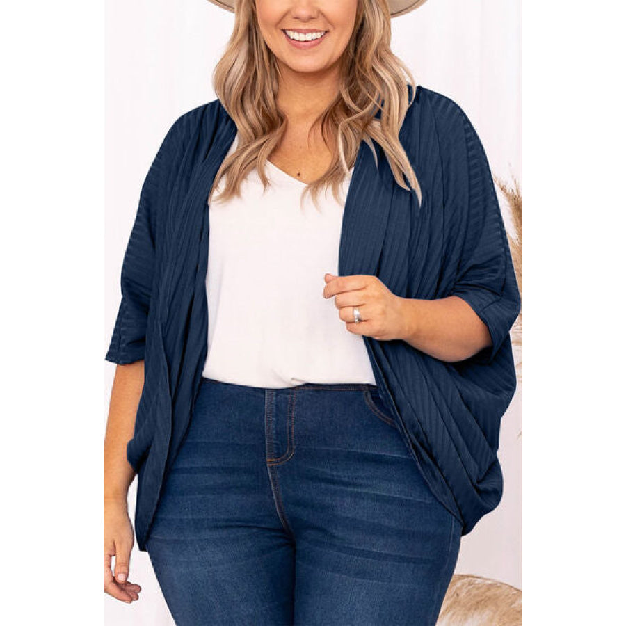 Plus Size Ribbed Cocoon Cover Up Peacock Blue / 1XL Apparel and Accessories