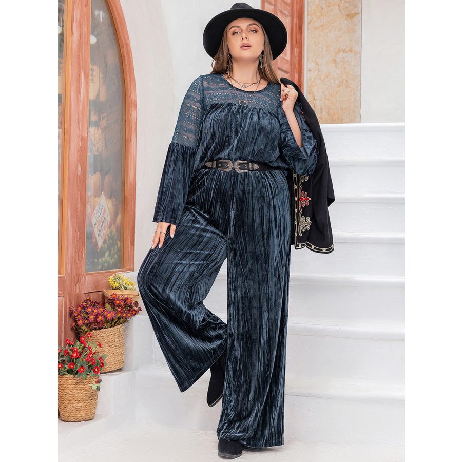 Plus Size Round Neck Flare Sleeve Top and Pants Set Apparel and Accessories