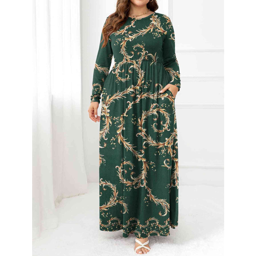 Plus Size Round Neck Maxi Dress with Pockets
