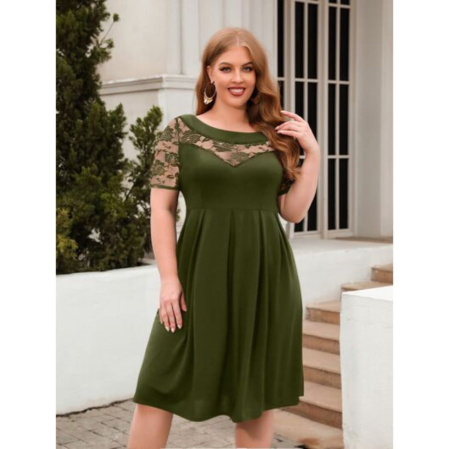 Plus Size Ruched Round Neck Short Sleeve Dress Apparel and Accessories