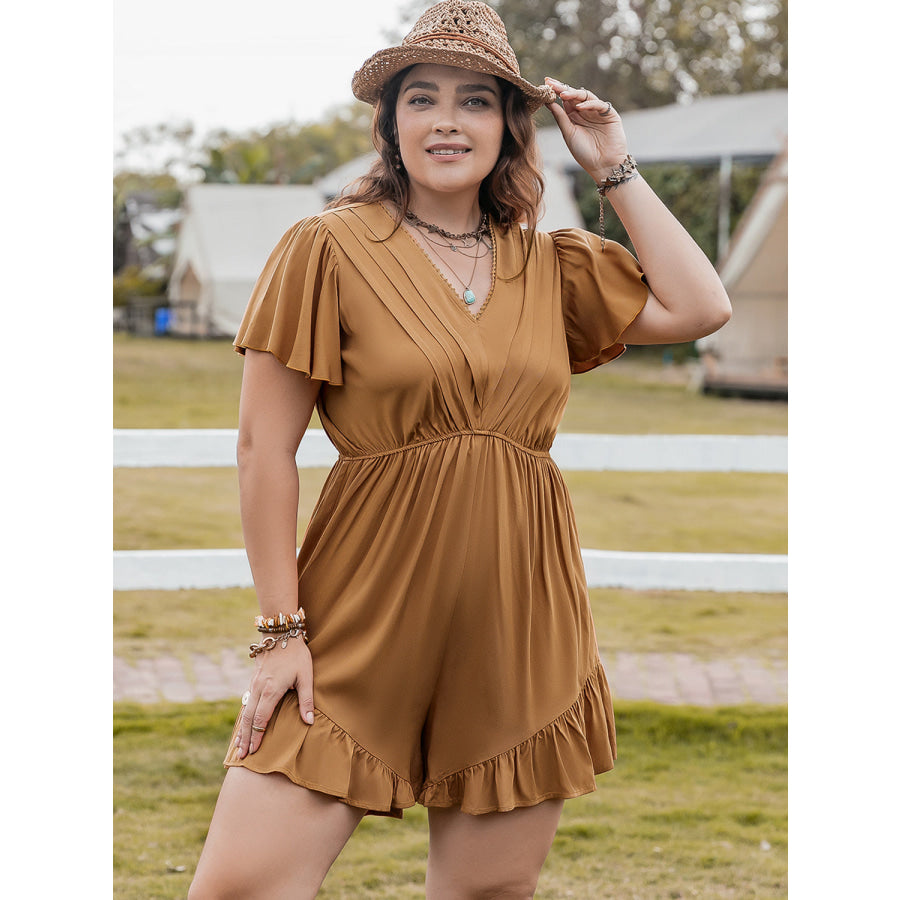 Plus Size Ruffled V-Neck Short Sleeve Romper Jumpsuits and Rompers