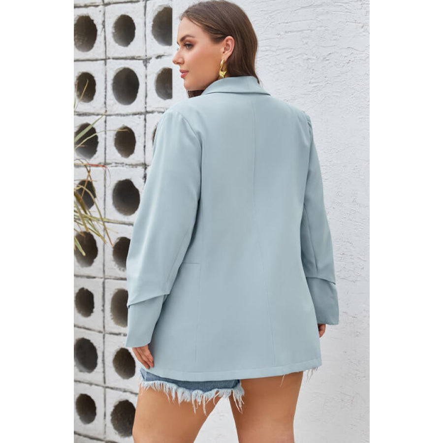 Plus Size Shawl Collar Long Sleeve Blazer Air Force Blue / 1XL Clothing