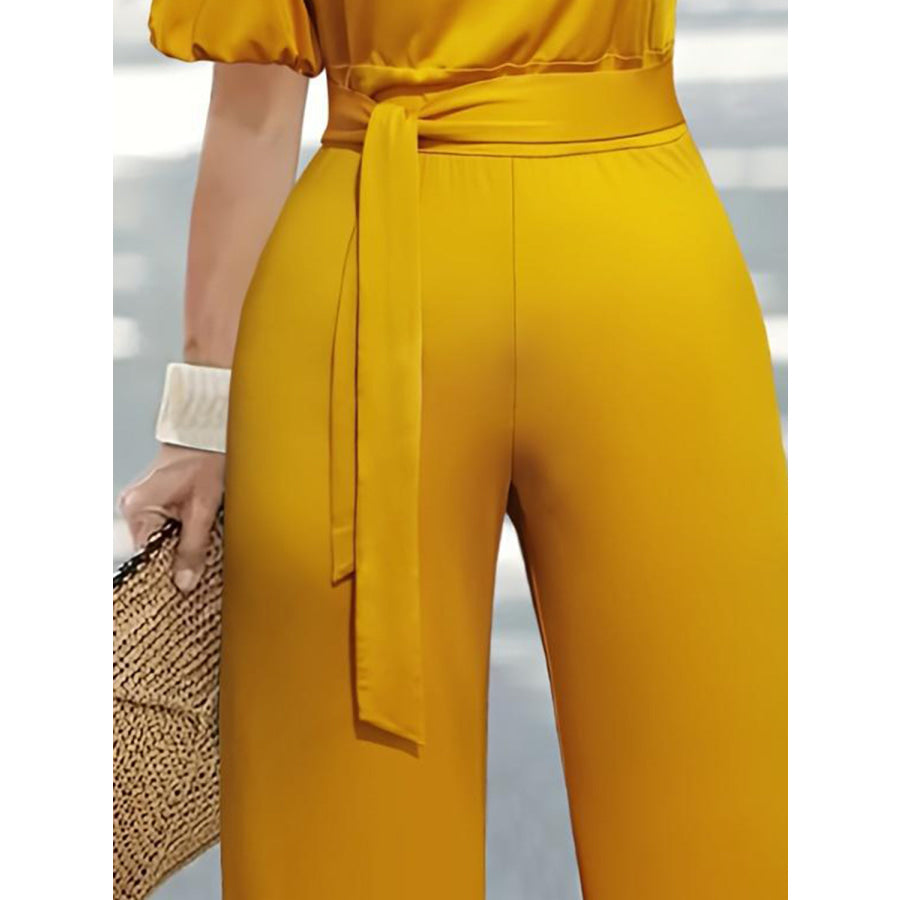 Plus Size Single Shoulder Tie Waist Jumpsuit Apparel and Accessories