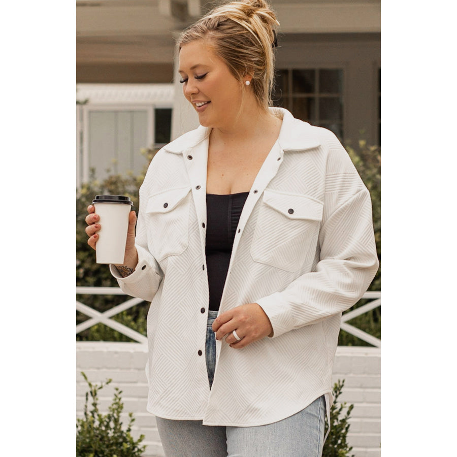 Plus Size Snap Down Dropped Shoulder Jacket Apparel and Accessories