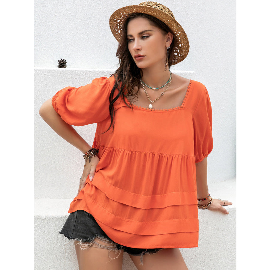 Plus Size Square Neck Half Sleeve Blouse Apparel and Accessories