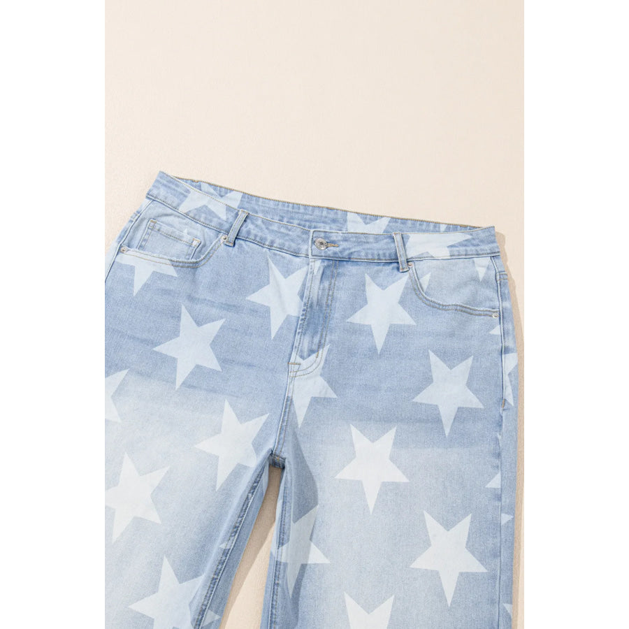 Plus Size Star Straight Leg Jeans with Pockets Apparel and Accessories