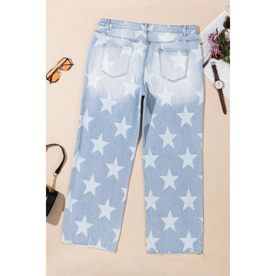 Plus Size Star Straight Leg Jeans with Pockets Apparel and Accessories