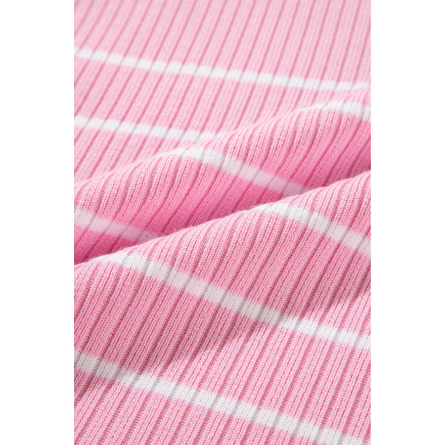 Plus Size Striped Round Neck Cap Sleeve Knit Top Apparel and Accessories