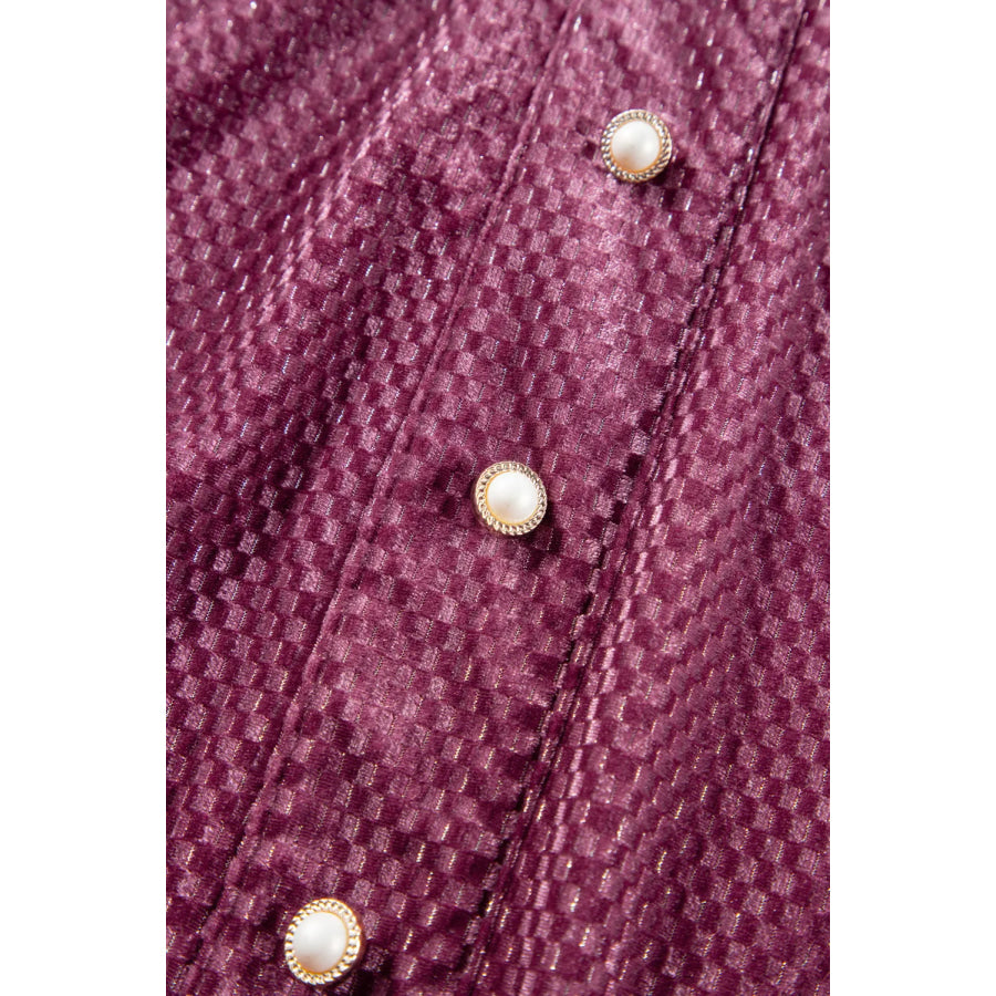 Plus Size Textured Velvet Decorative Button Long Sleeve Dress Apparel and Accessories