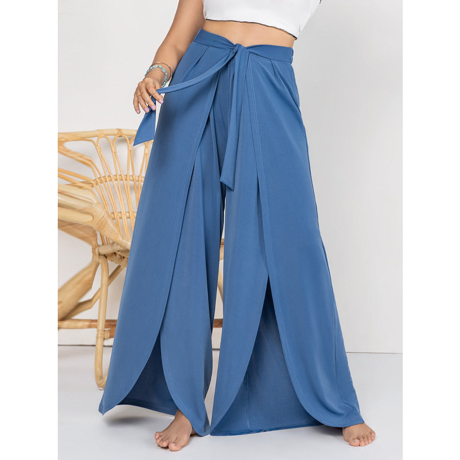 Plus Size Tied Slit Wide Leg Pants Apparel and Accessories