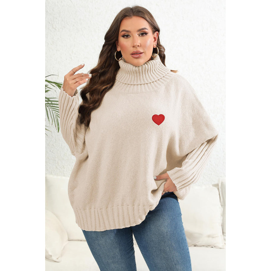 Plus Size Turtle Neck Long Sleeve Sweater Ivory / 0XL