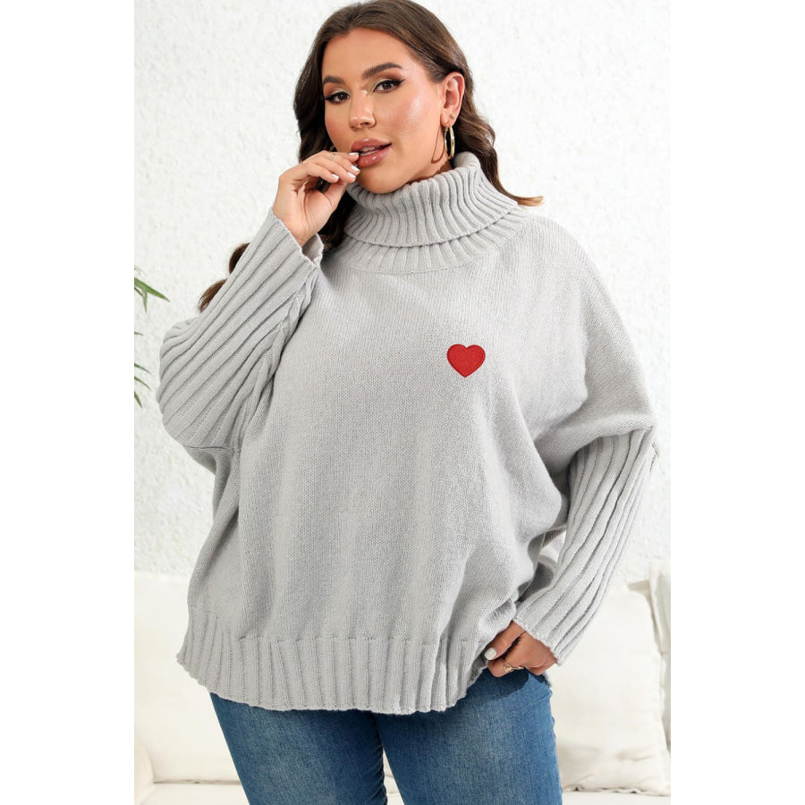 Plus Size Turtle Neck Long Sleeve Sweater Light Gray / 0XL