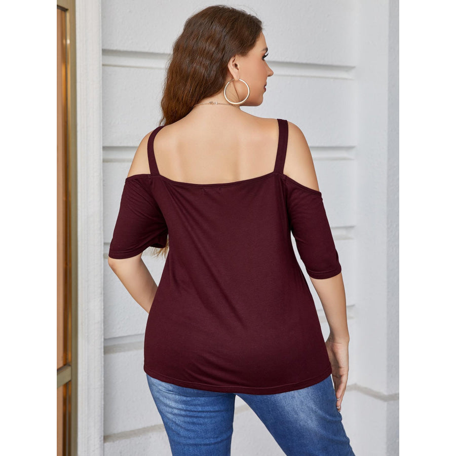 Plus Size V-Neck Cold-Shoulder Blouse