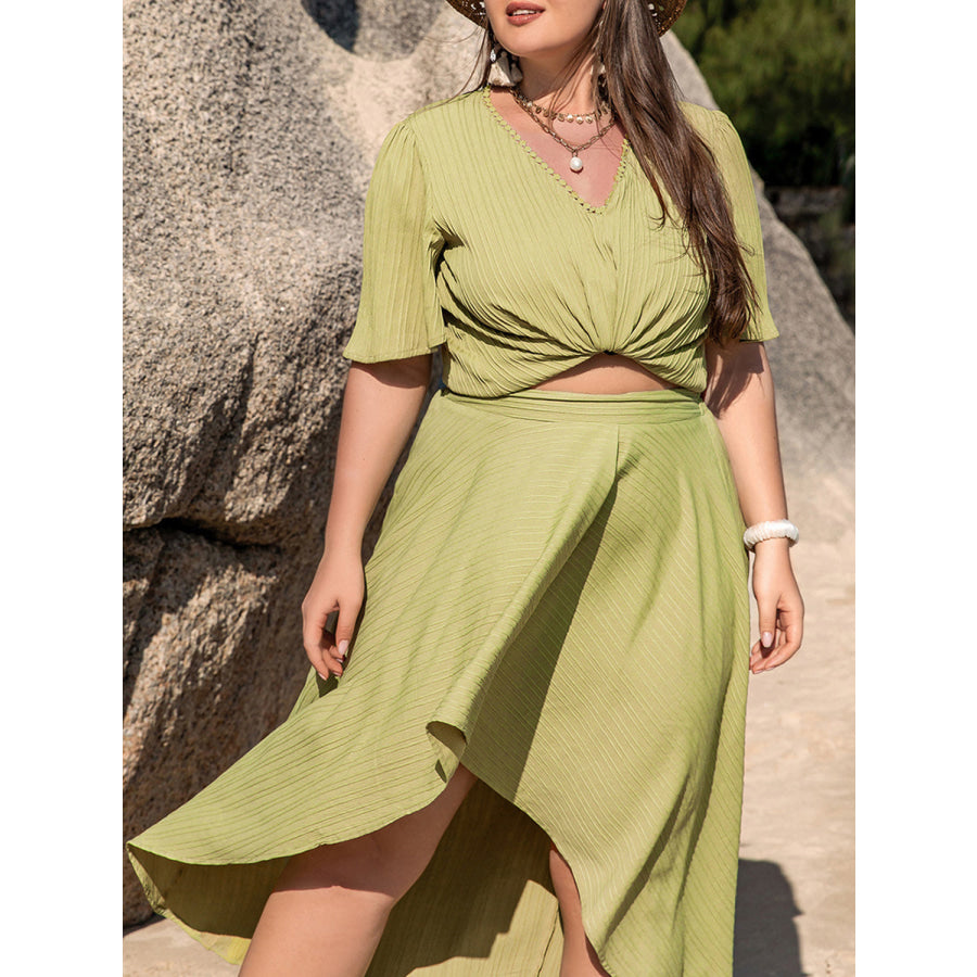 Plus Size V-Neck Half Sleeve Top and High-Low Skirt Set Dress