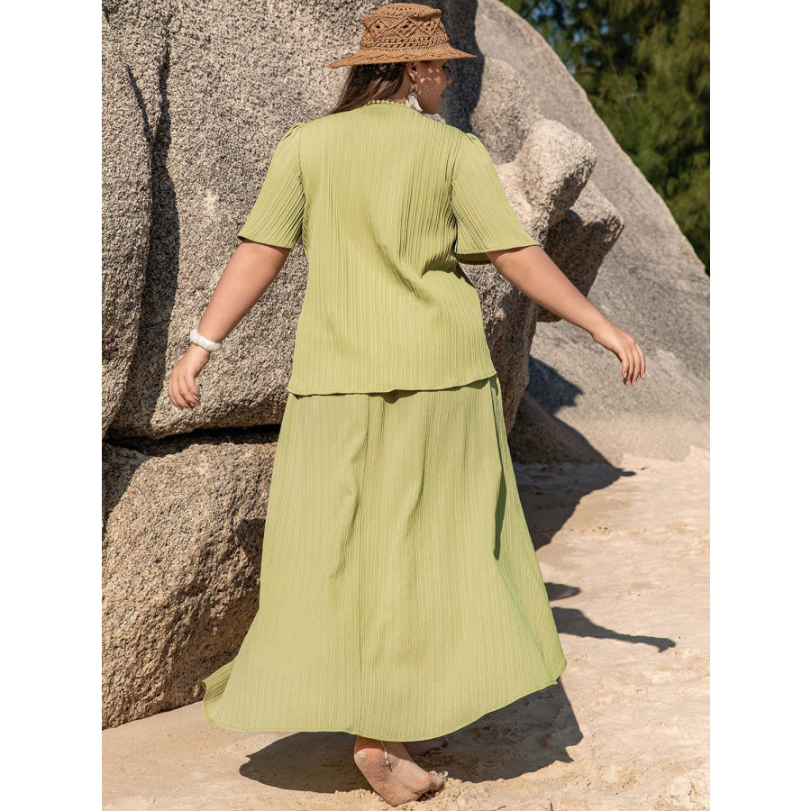Plus Size V-Neck Half Sleeve Top and High-Low Skirt Set Dress