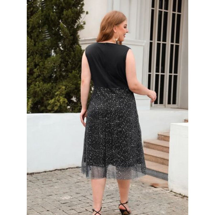 Plus Size V - Neck Sleeveless Midi Dress Apparel and Accessories