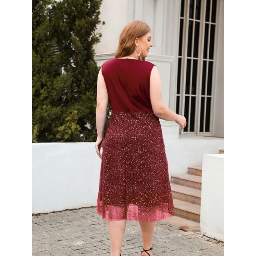 Plus Size V - Neck Sleeveless Midi Dress Apparel and Accessories