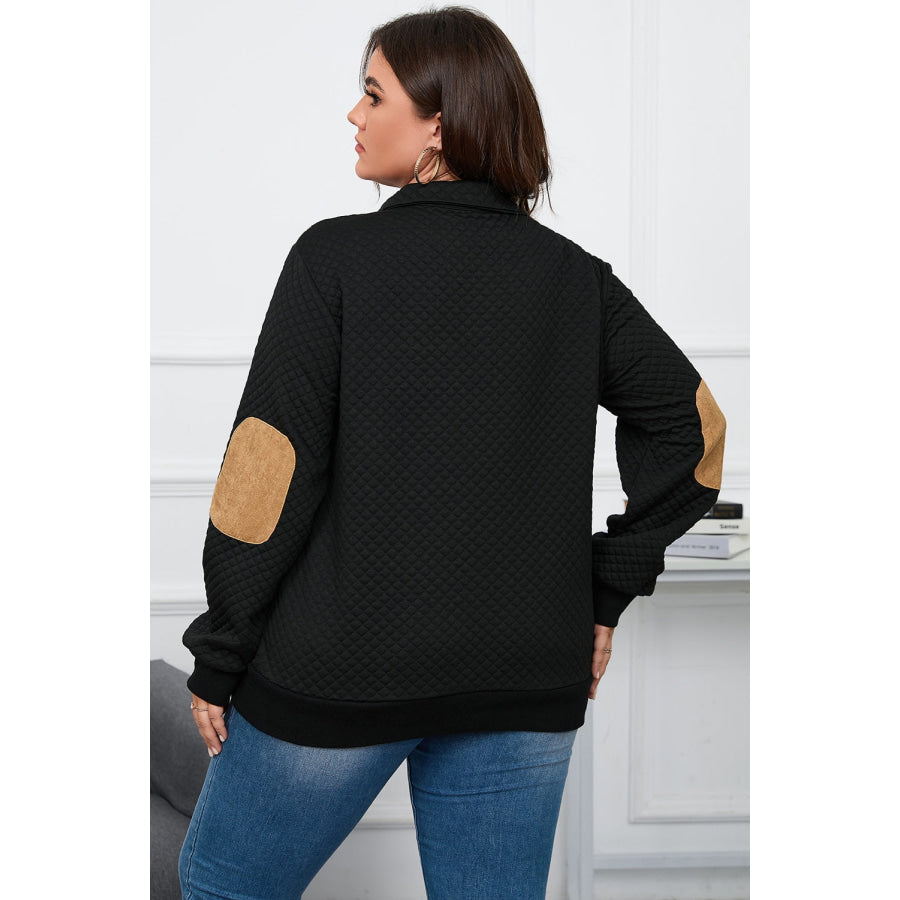 Plus Size Waffle-Knit Collared Neck Sweatshirt Apparel and Accessories
