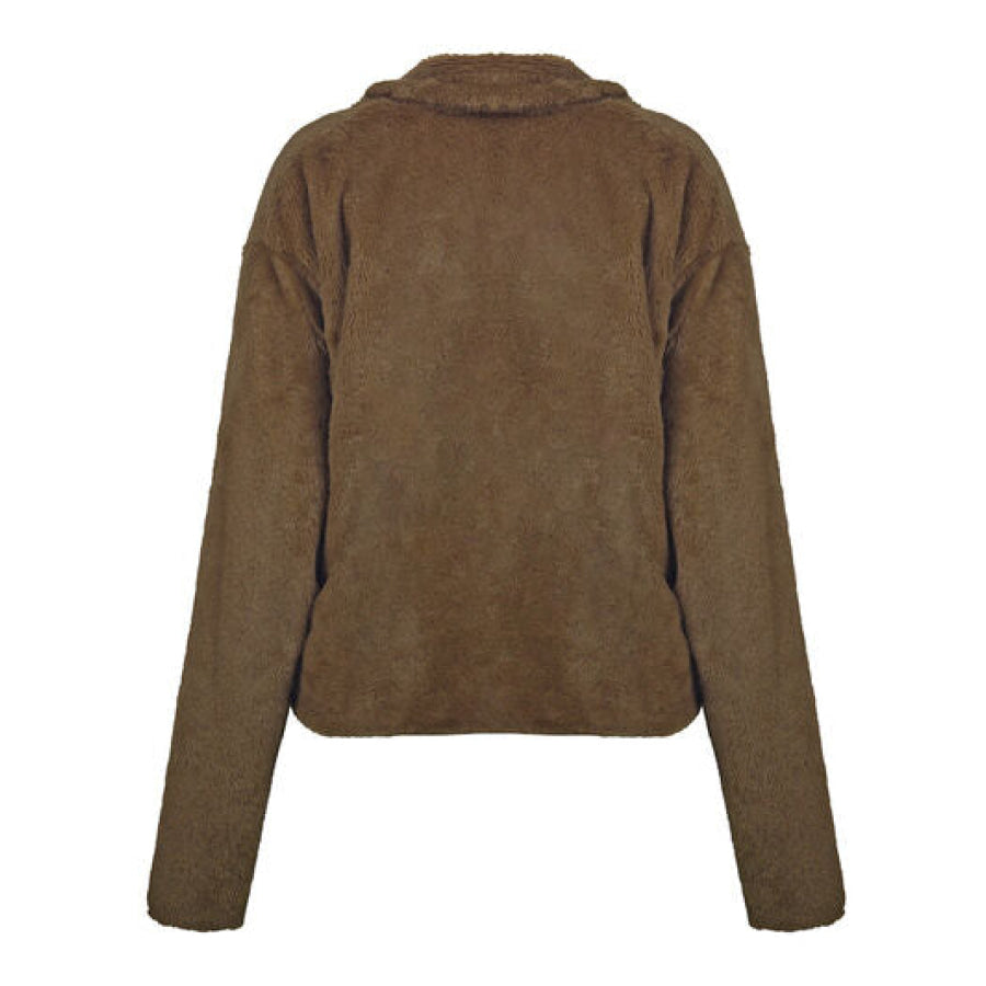 Plush Open Front Dropped Shoulder Jacket Apparel and Accessories