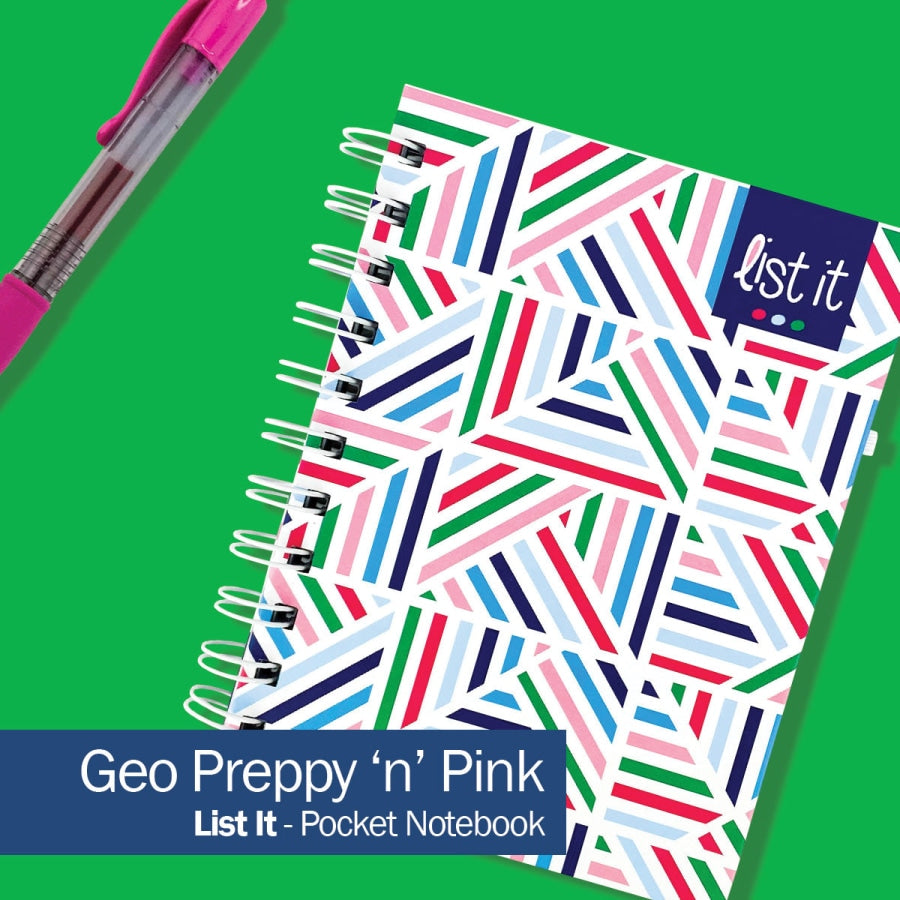 Pocket Notebooks | List Plan Doodle | 5 Styles List It - Geo Preppy ’n’ Pink Accessories