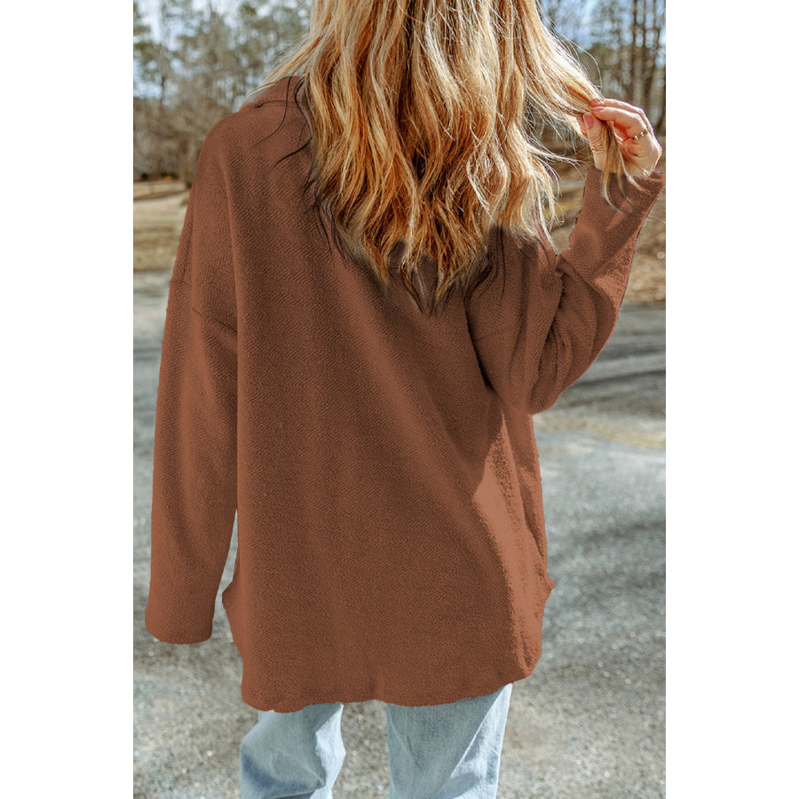 Pocketed Button Up Droppped Shoulder Jacket Apparel and Accessories