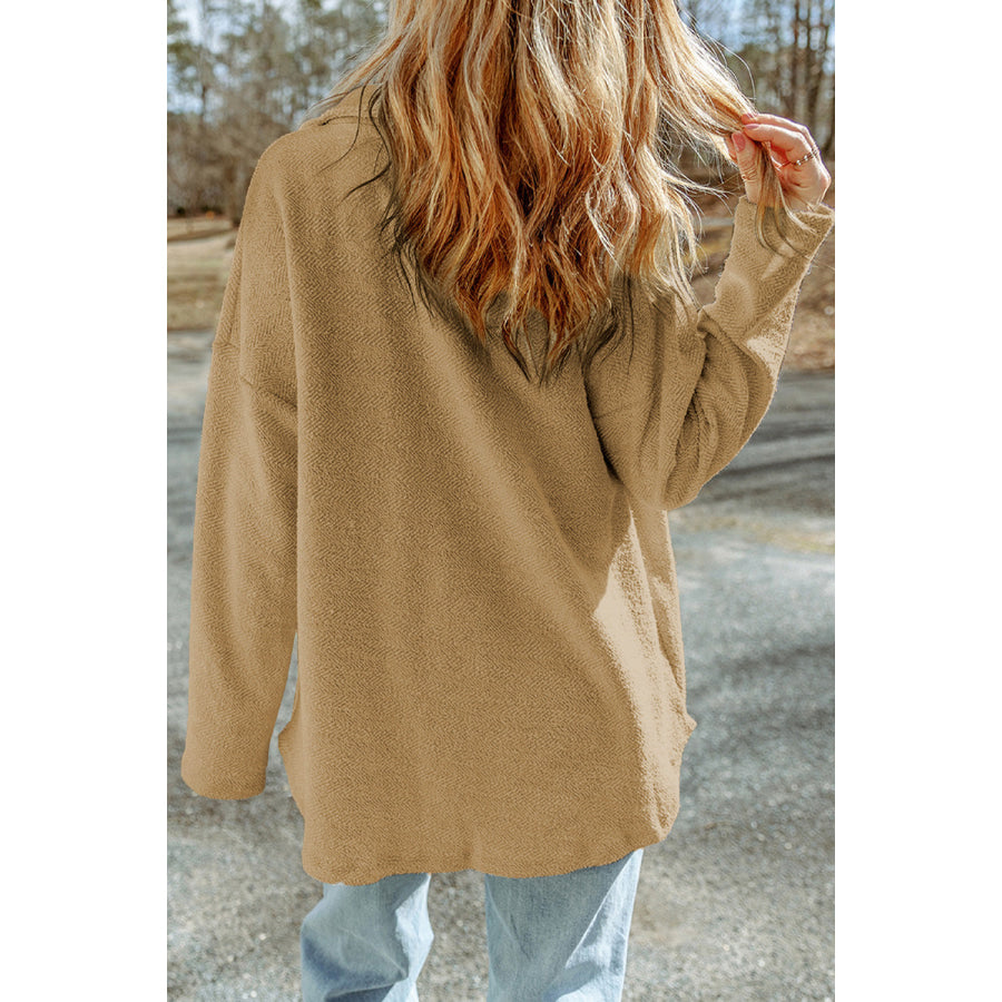 Pocketed Button Up Droppped Shoulder Jacket Apparel and Accessories