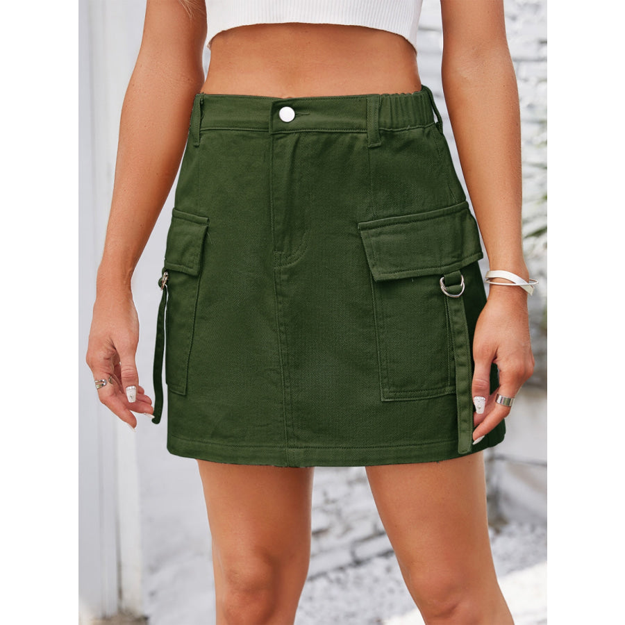 Pocketed Buttoned Denim Skirt Apparel and Accessories