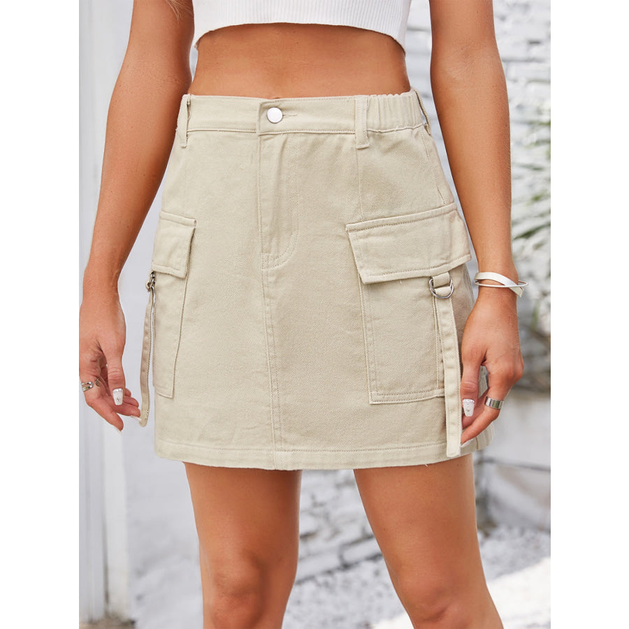 Pocketed Buttoned Denim Skirt Apparel and Accessories