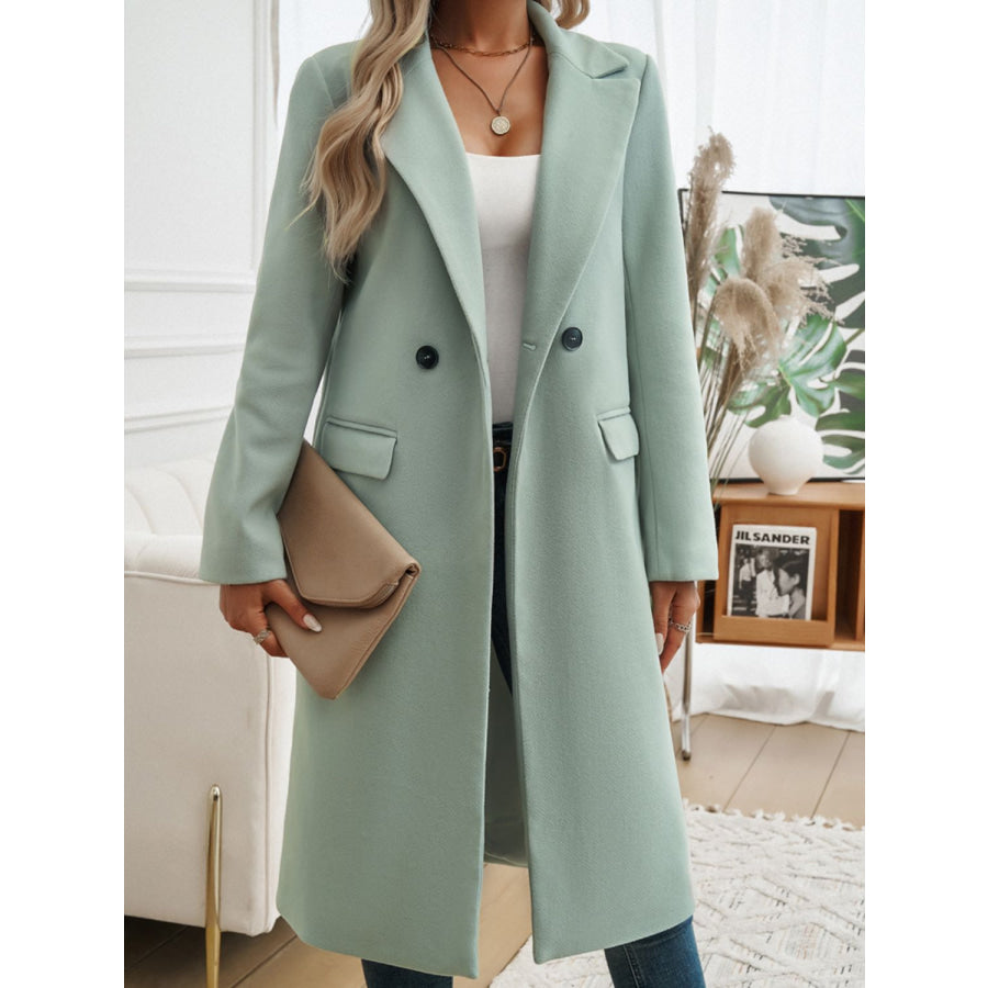 Pocketed Collared Neck Long Sleeve Coat Apparel and Accessories