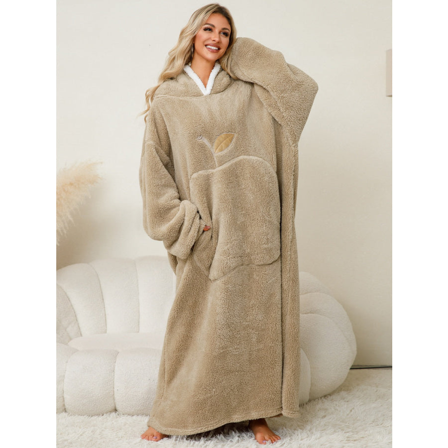 Pocketed Contrast Long Sleeve Hooded Lounge Dress Apparel and Accessories