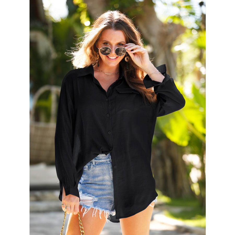Pocketed Dropped Shoulder Cover Up Apparel and Accessories