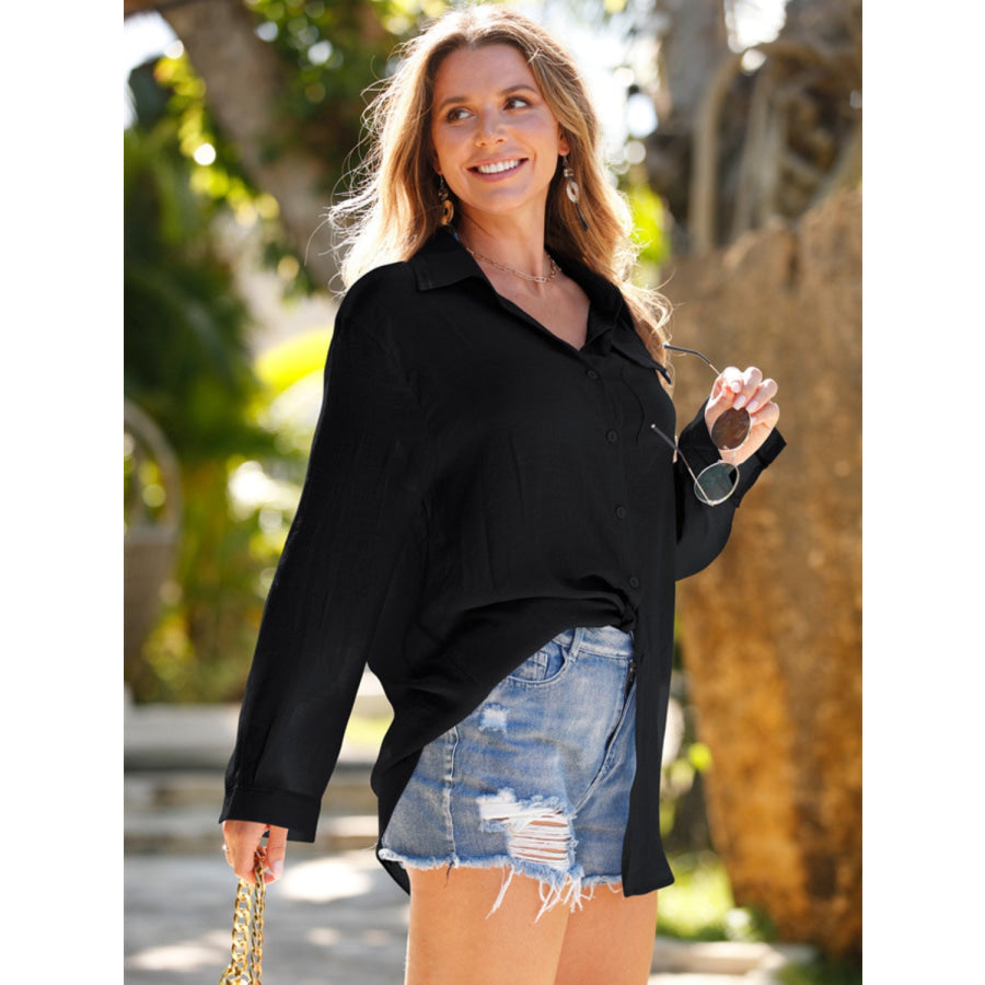 Pocketed Dropped Shoulder Cover Up Apparel and Accessories